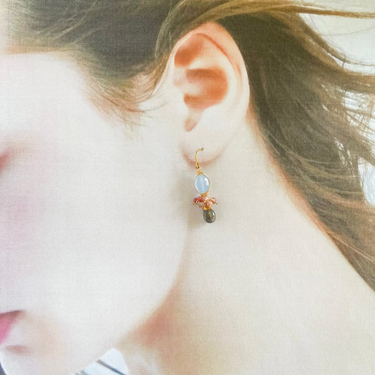 Dainty Sage Blue Chalcedony & Sweet Pink Tourmaline Chandelier Earrings with Labradorite - 14K Gold Fill