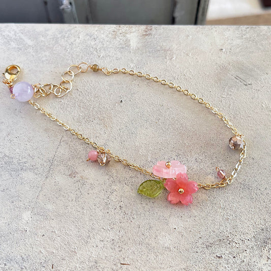 Spring Awakening Blossom:Sakura and Verdant Leaf Bracelet