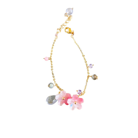 Azure Blossom: Sakura & Ice Blue Gemstone Bracelet