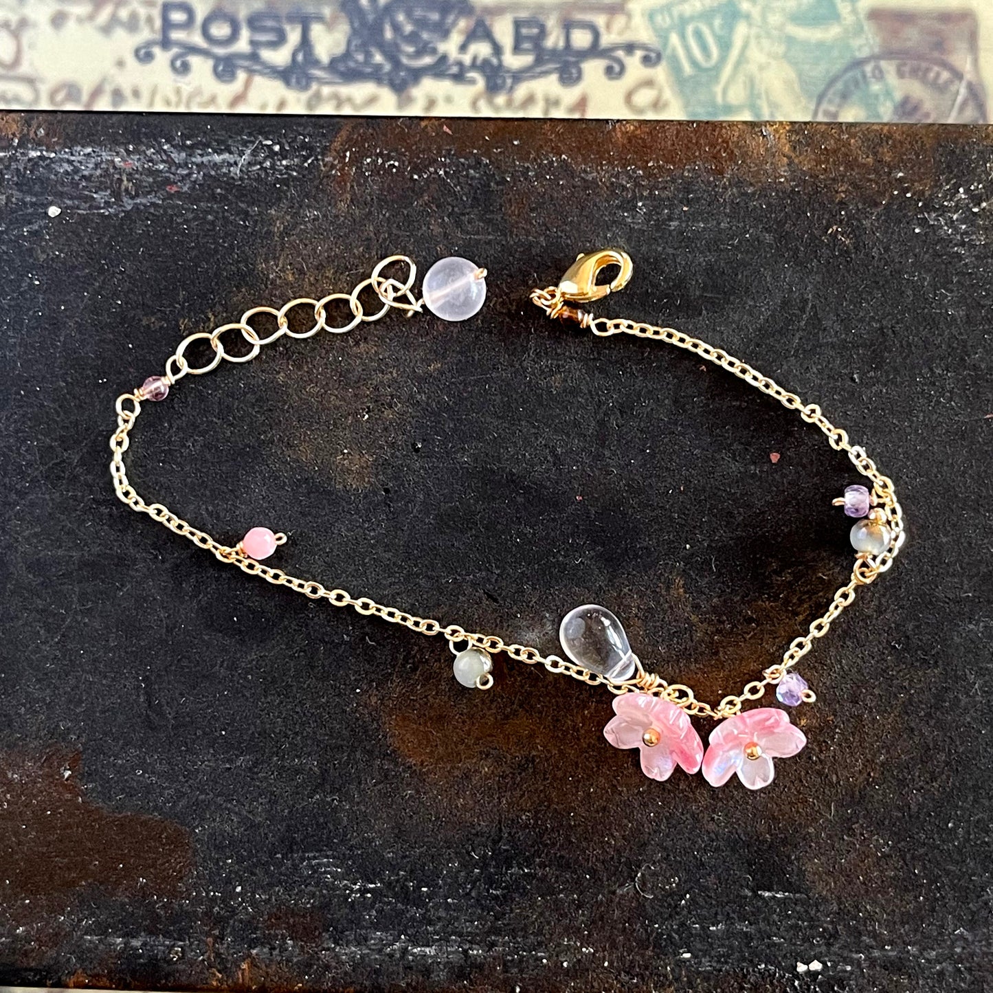 Azure Blossom: Sakura & Ice Blue Gemstone Bracelet