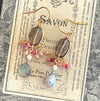 Pair of vintage style chic and sweet chandelier earrings with smoky quartz, labradorite and pink sapphires
