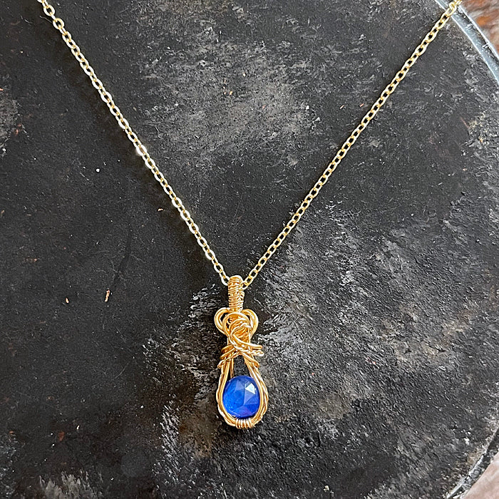 Wire Wrapped Lapis on Crystal&nbsp; Pendant