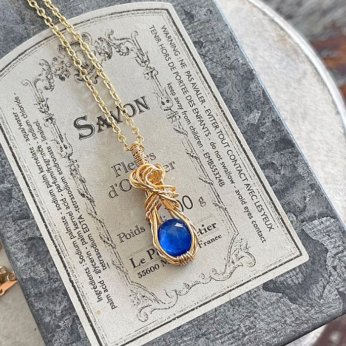 Wire Wrapped Lapis on Crystal&nbsp; Pendant