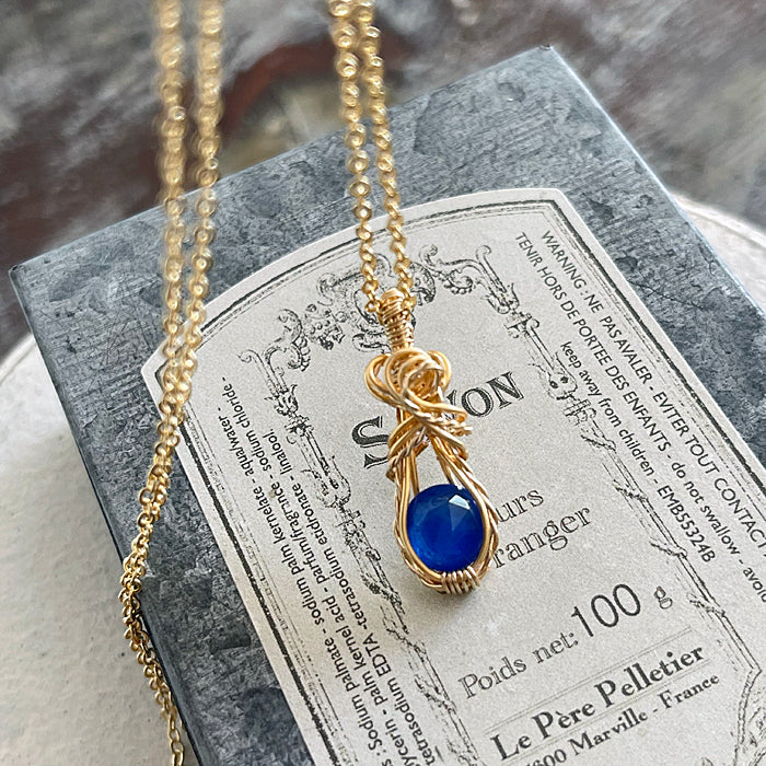 Wire Wrapped Lapis on Crystal&nbsp; Pendant