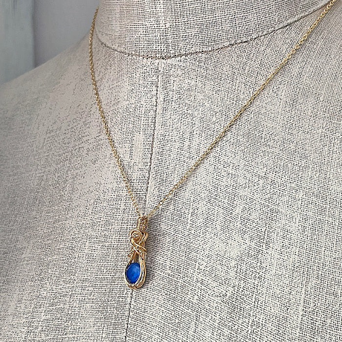 Wire Wrapped Lapis on Crystal&nbsp; Pendant