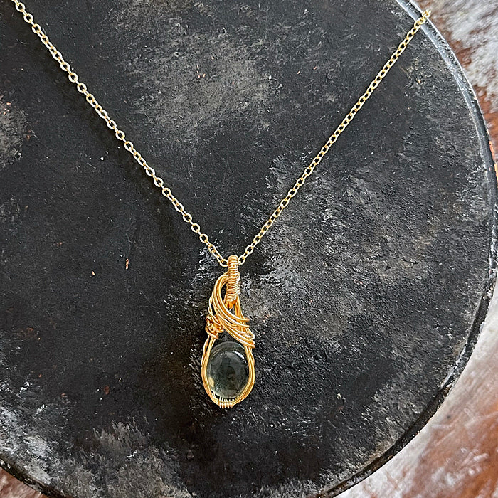 Wire Wrapped Moss Aquamarine Pendant