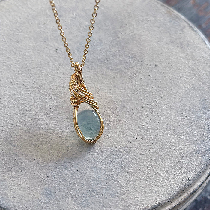 Wire Wrapped Moss Aquamarine Pendant
