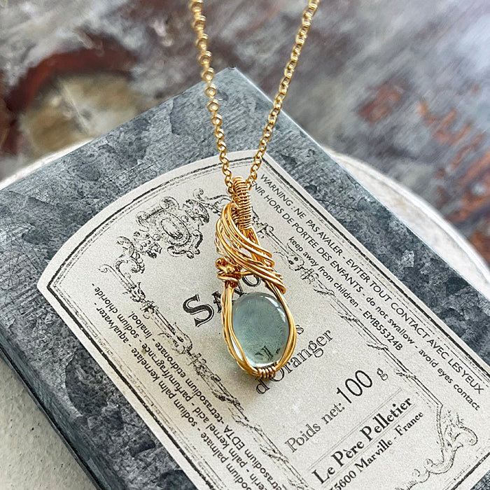 Wire Wrapped Moss Aquamarine Pendant