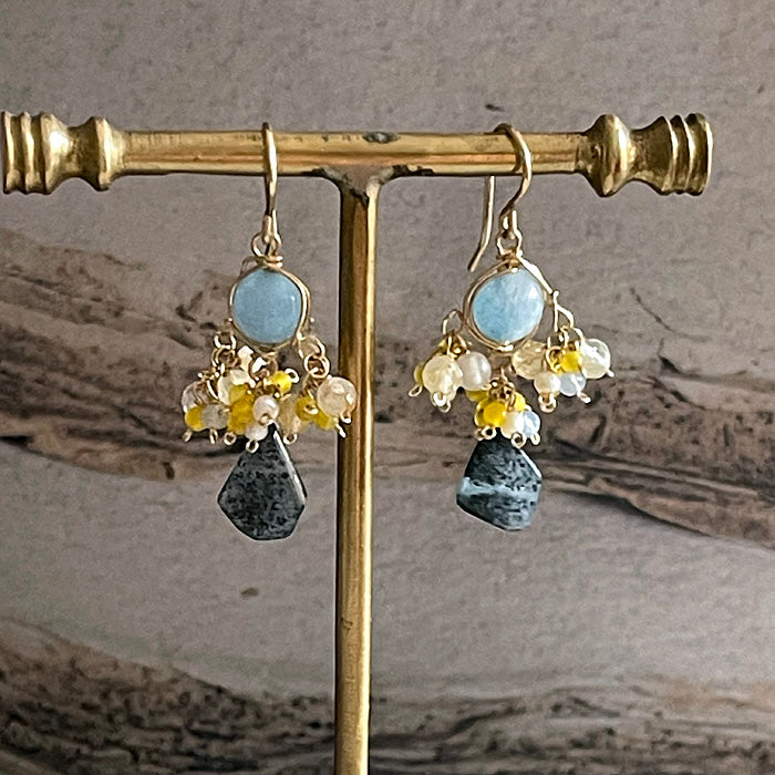 Aquamarine and Trolleite Chandelier Earrings - 14KGF