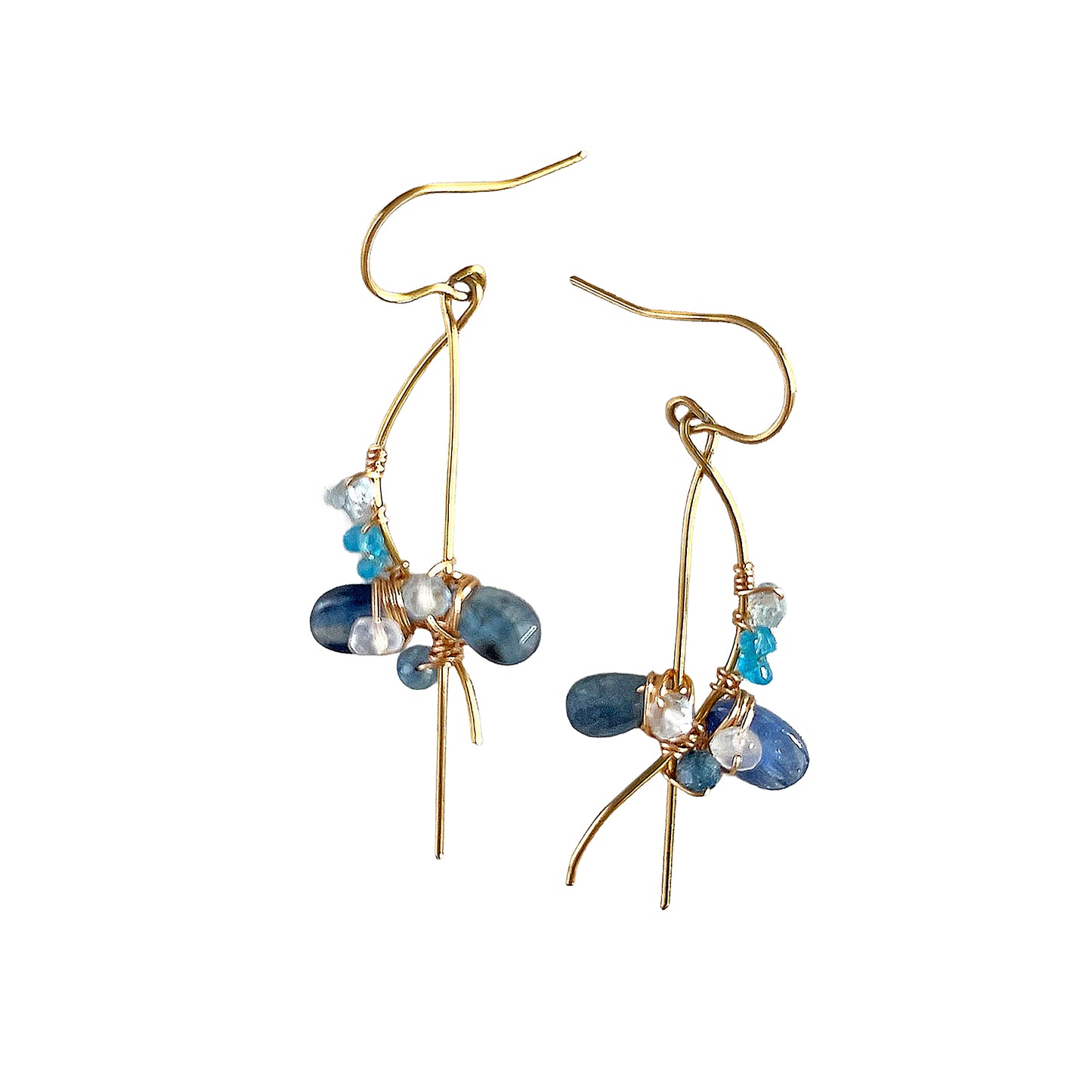 Indigo Blue & Mixed Gemstone Wave Line Drop Earrings