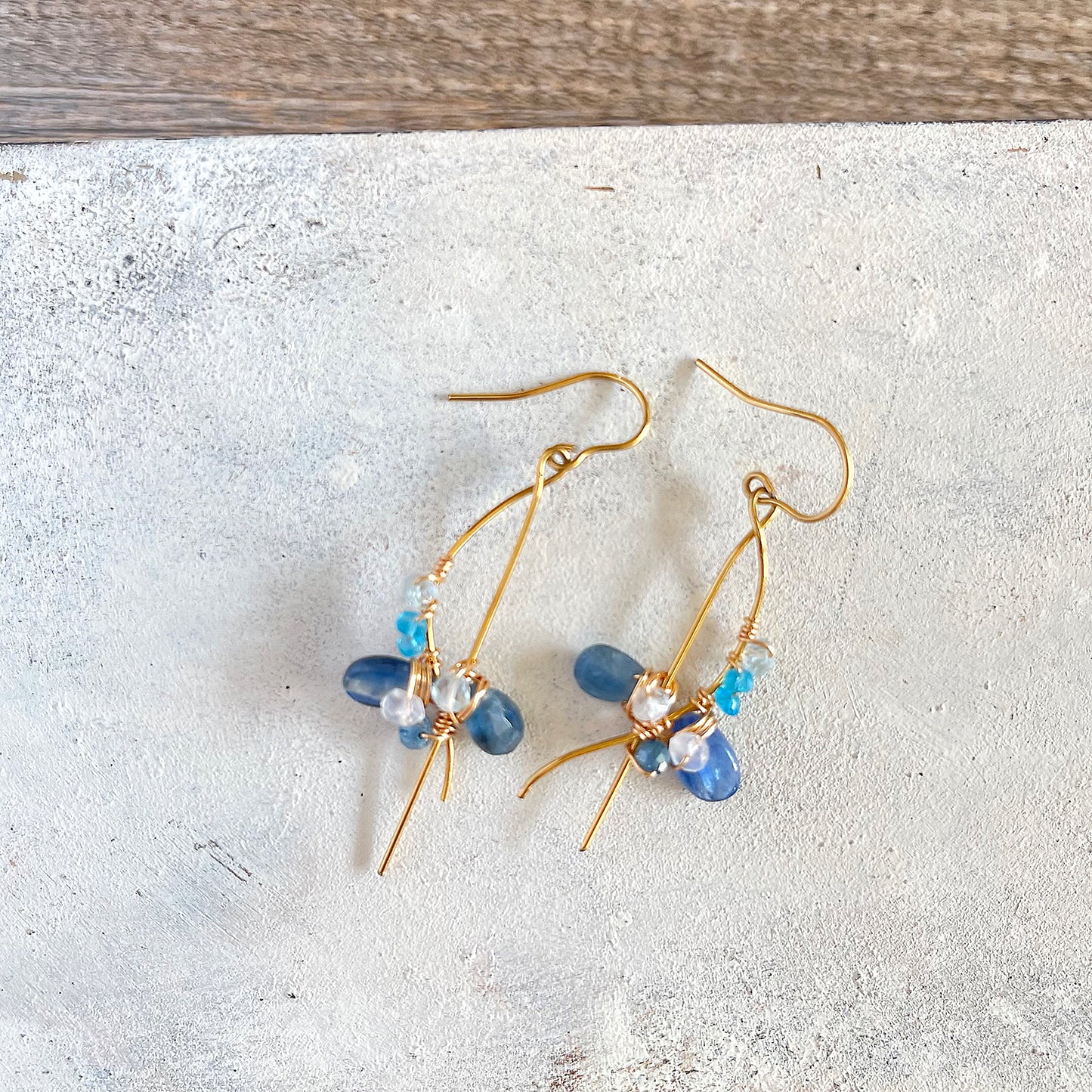 Indigo Blue & Mixed Gemstone Wave Line Drop Earrings