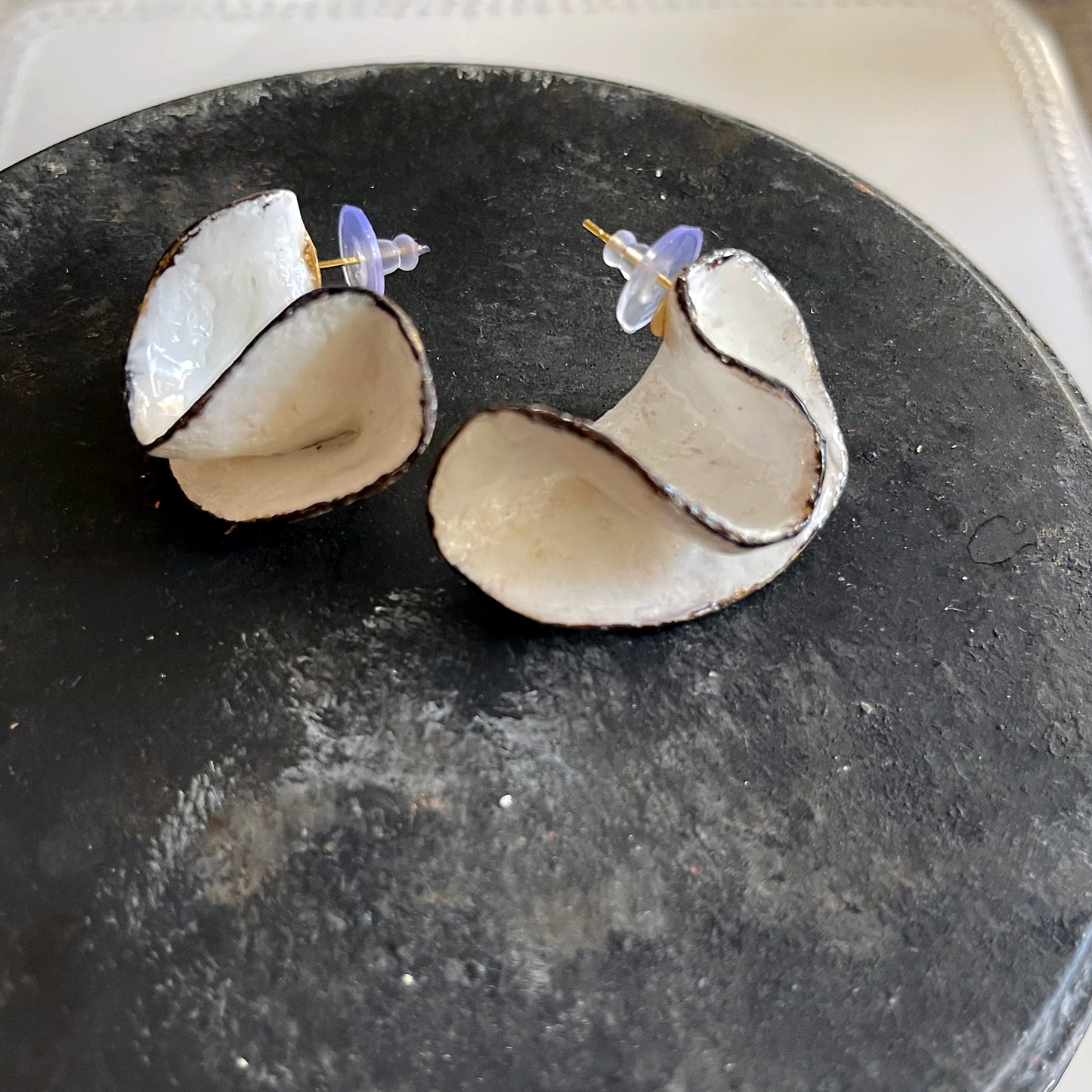 Wave Crest Statement Earrings: Hand-Sculpted Clay & Resin Finish