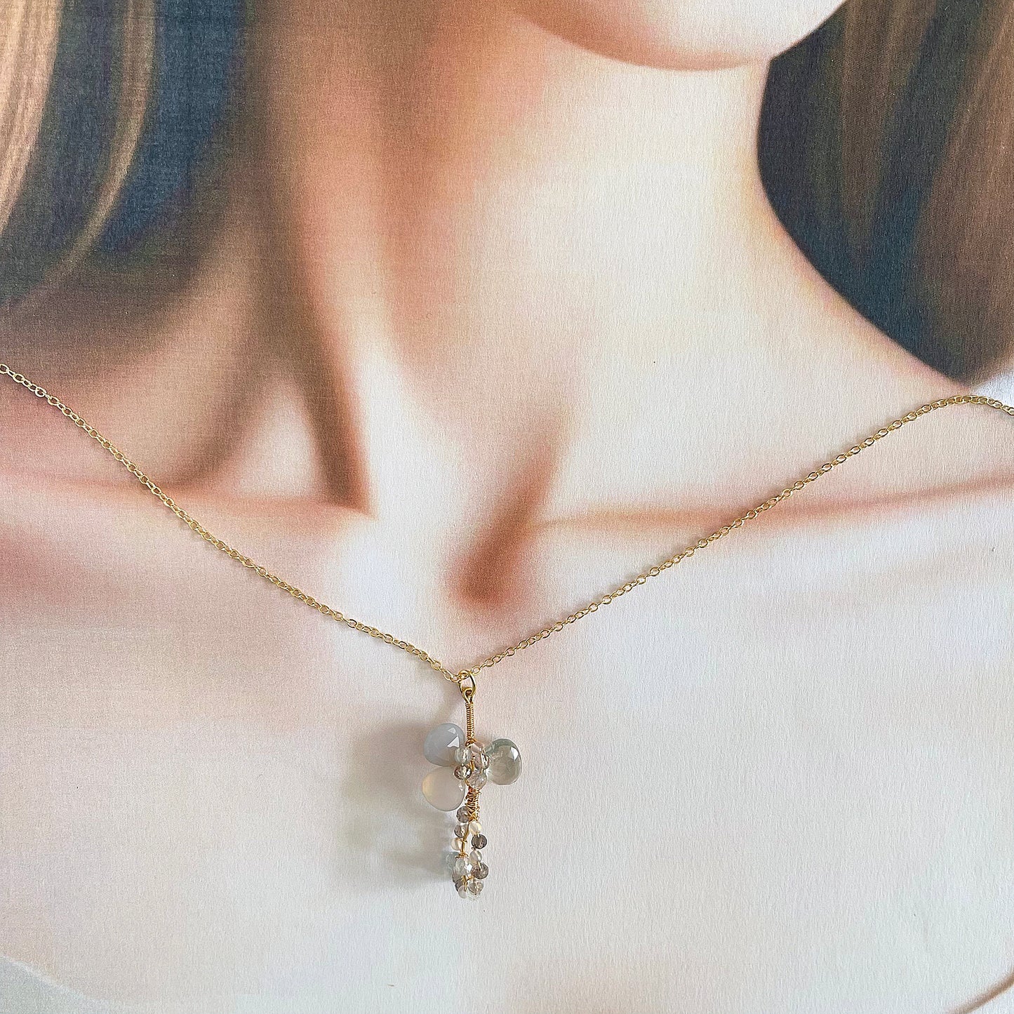 Mist & Shadow Cross Pendant: Grey Chalcedony & Green Amethyst