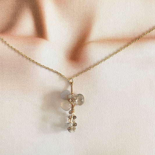 Mist & Shadow Cross Pendant: Grey Chalcedony & Green Amethyst