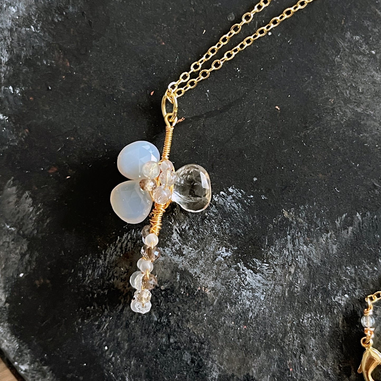 Mist & Shadow Cross Pendant: Grey Chalcedony & Green Amethyst