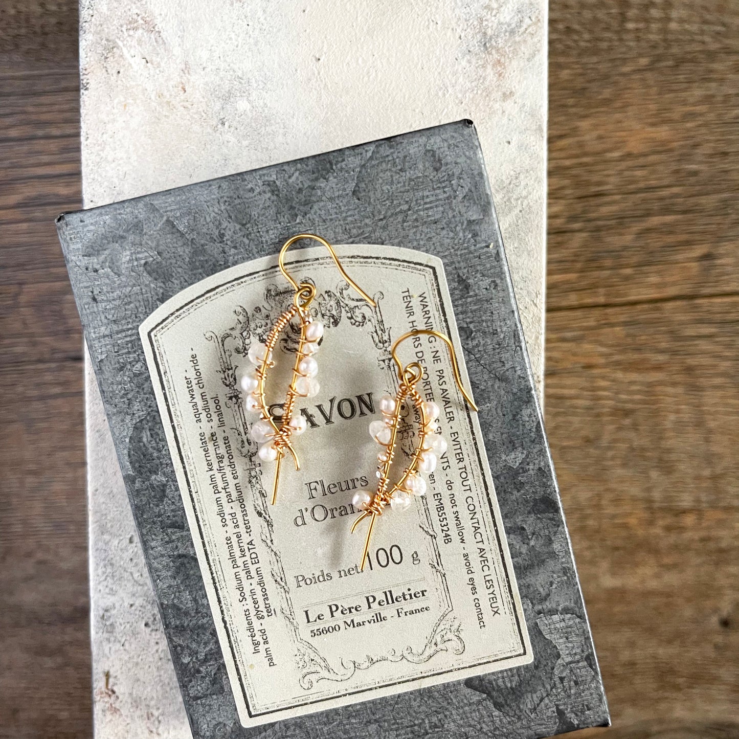 Freshwater Pearl & Moonstone Mini Wave Line Drop Earrings