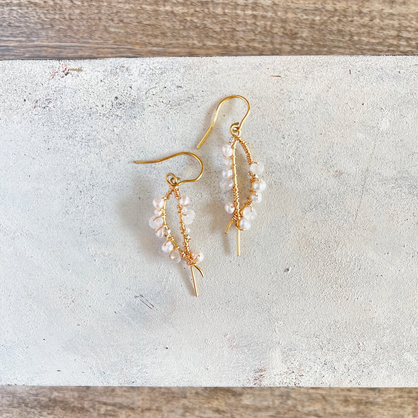 Freshwater Pearl & Moonstone Mini Wave Line Drop Earrings