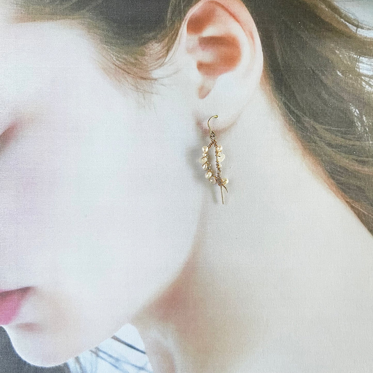 Freshwater Pearl & Moonstone Mini Wave Line Drop Earrings