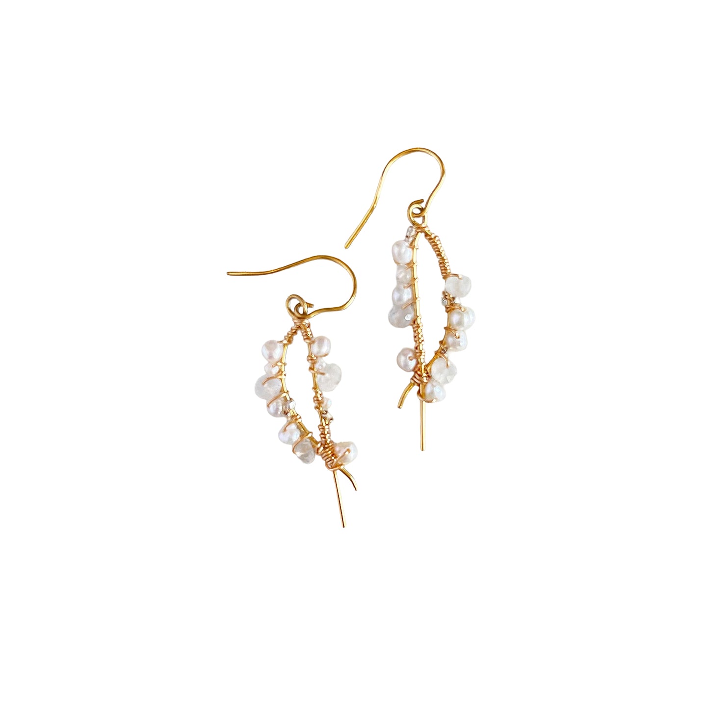 Freshwater Pearl & Moonstone Mini Wave Line Drop Earrings