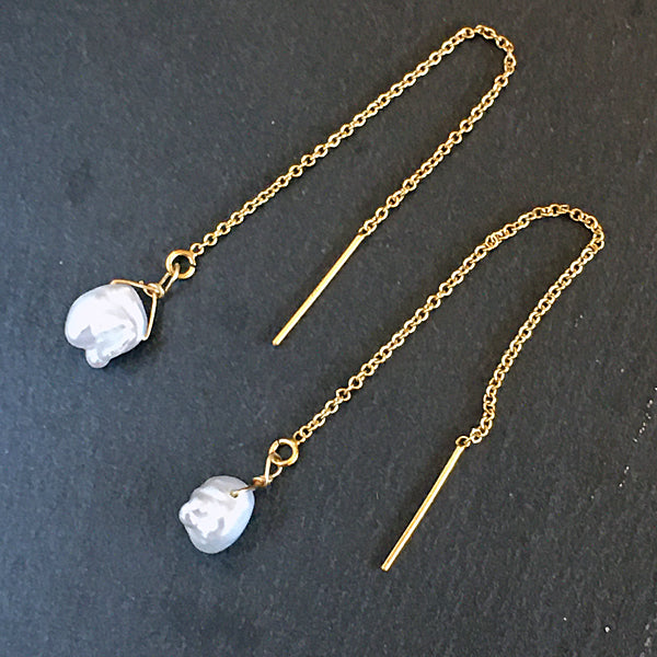 Thread Chain and Keshi Pearl Earrings