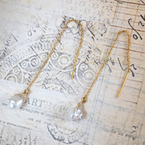 Thread Chain and Keshi Pearl Earrings