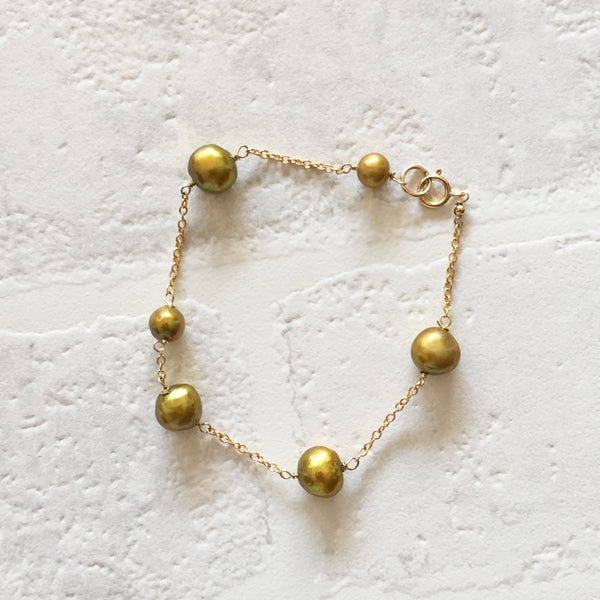 Gold Pearl Chain Bracelet- 14KGF