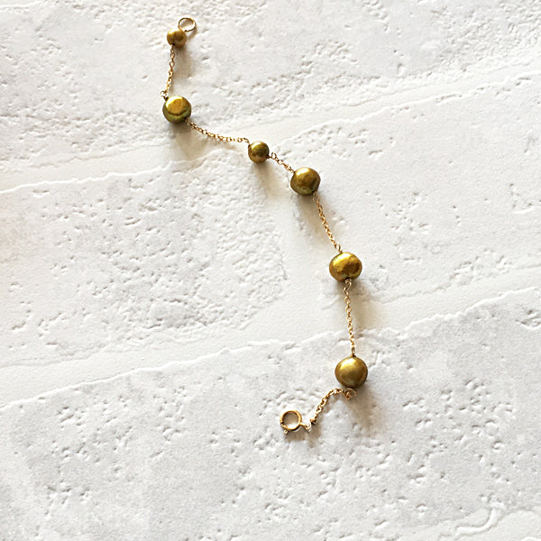 Gold Pearl Chain Bracelet- 14KGF