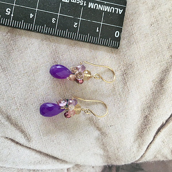 Petit Bouquet Earrings with Purple Chalcedony and Multi Color Gemstones  - 14KGF