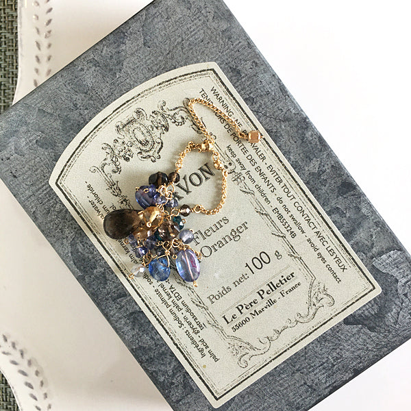 Slide Ball Chain Ring with Mystic Kyanite, Smoky Quartz and Tanzanite  - 14KGF