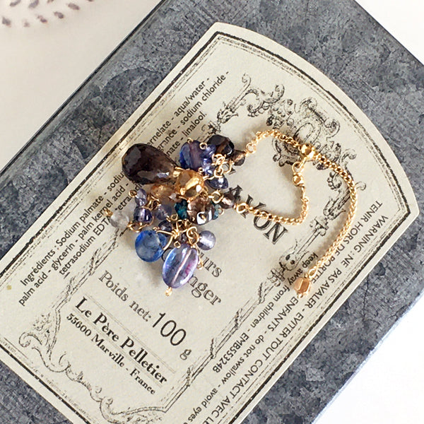 Slide Ball Chain Ring with Mystic Kyanite, Smoky Quartz and Tanzanite  - 14KGF