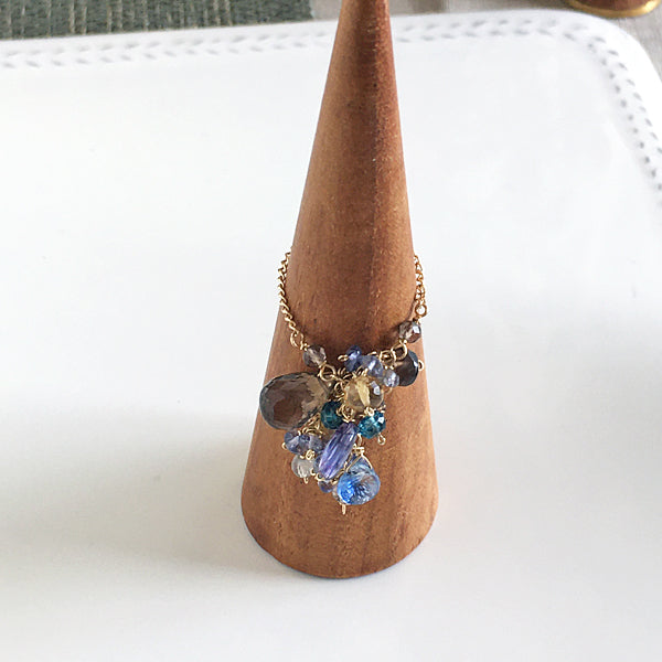 Slide Ball Chain Ring with Mystic Kyanite, Smoky Quartz and Tanzanite  - 14KGF