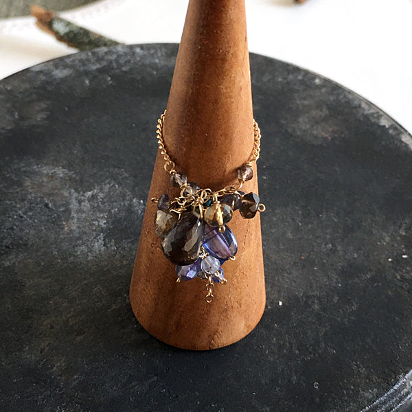 Slide Ball Chain Ring with Mystic Kyanite, Smoky Quartz and Tanzanite  - 14KGF