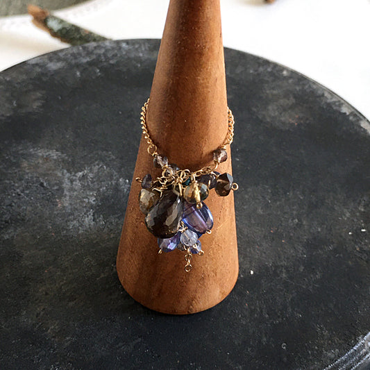 Slide Ball Chain Ring with Mystic Kyanite, Smoky Quartz and Tanzanite  - 14KGF
