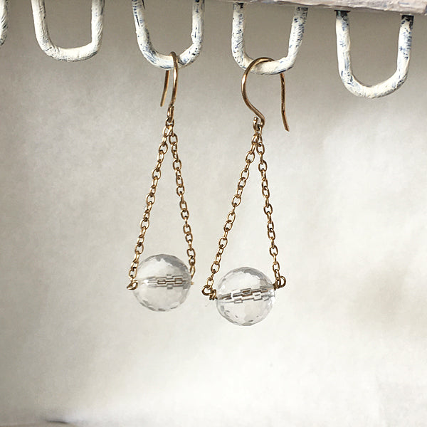 Cut Crystal with Gold Filled Chain Triangle Minimalist Earrings