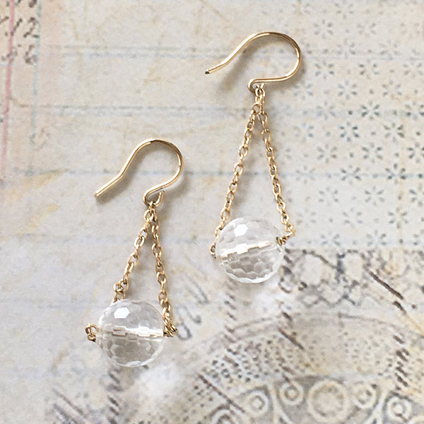 Cut Crystal with Gold Filled Chain Triangle Minimalist Earrings