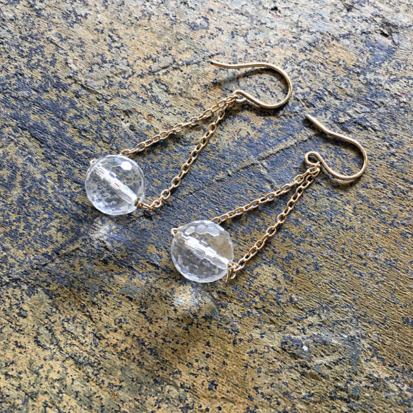 Cut Crystal with Gold Filled Chain Triangle Minimalist Earrings