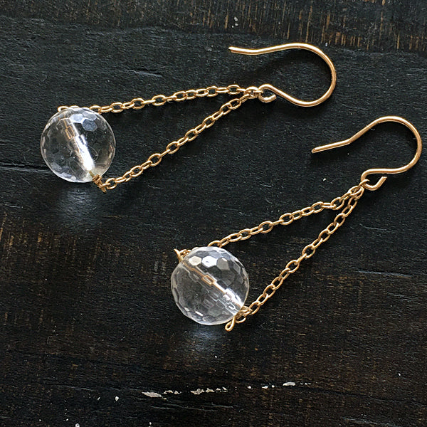 Cut Crystal with Gold Filled Chain Triangle Minimalist Earrings