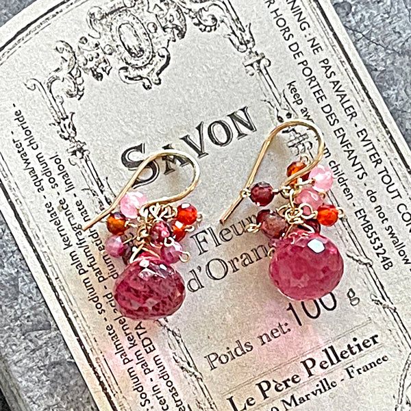Fuchsia Pink Quartz and Pink Gemstones Barbie Core Earrings   - 14KGF