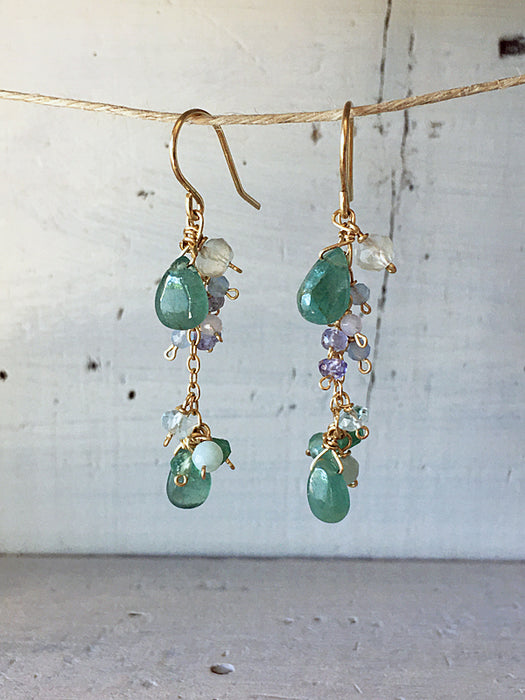 Grandidierite with tanzanite chain earrings - 14KGF