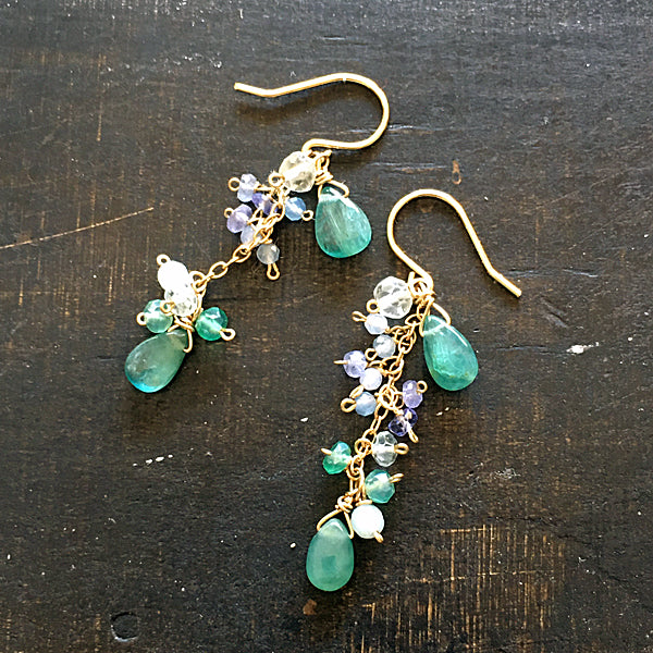 Grandidierite with tanzanite chain earrings - 14KGF