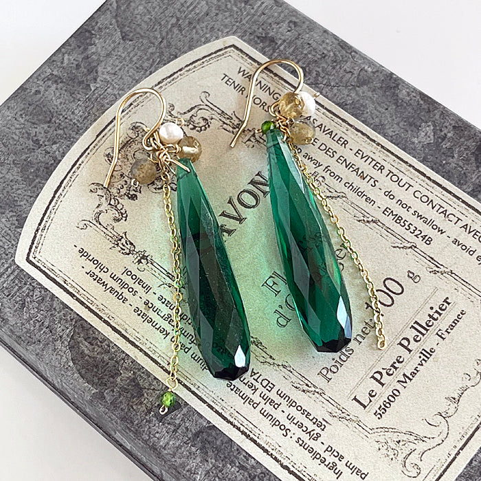 Green Quartz with Gold Filled Chain Earrings