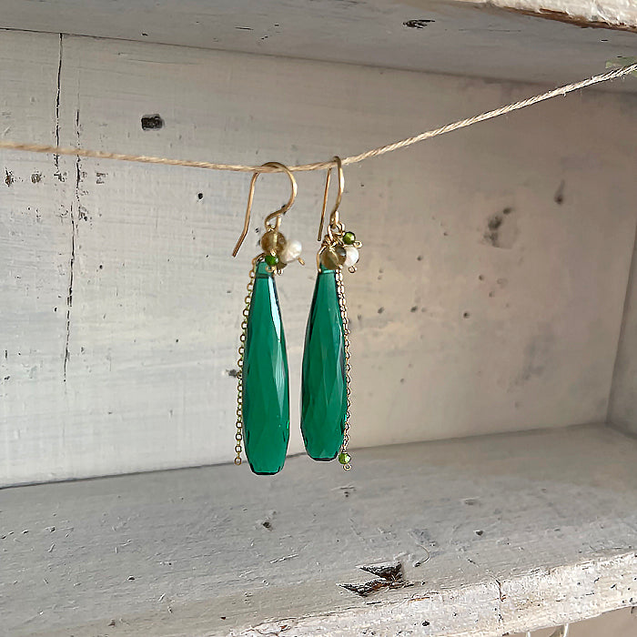 Green Quartz with Gold Filled Chain Earrings