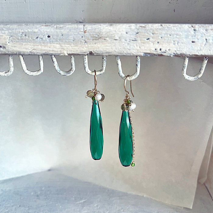 Green Quartz with Gold Filled Chain Earrings