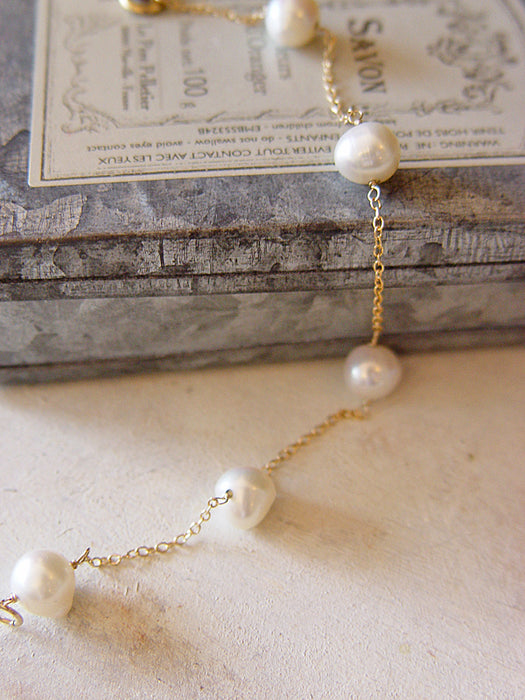 Baroque Pearl Chain Bracelet- 14KGF