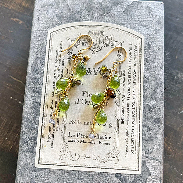 Peridot and Brown Gemstones Cascade Earrings  - 14KGF