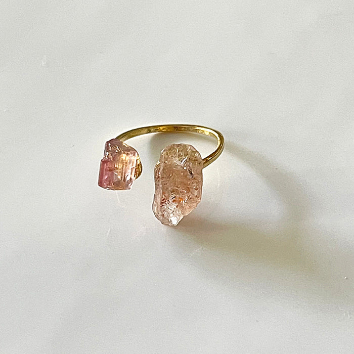 Double Stone Open Ring with Pink Tourmaline and Sunstone