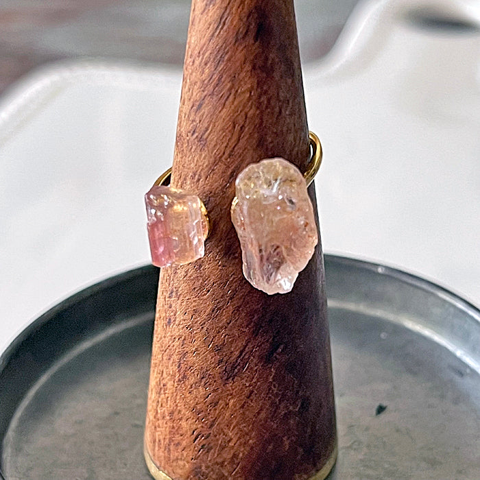 Double Stone Open Ring with Pink Tourmaline and Sunstone