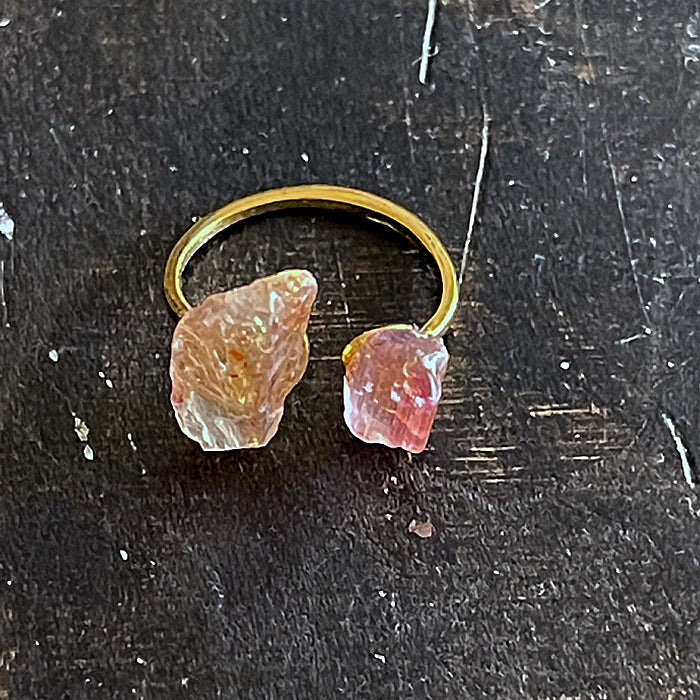 Double Stone Open Ring with Pink Tourmaline and Sunstone