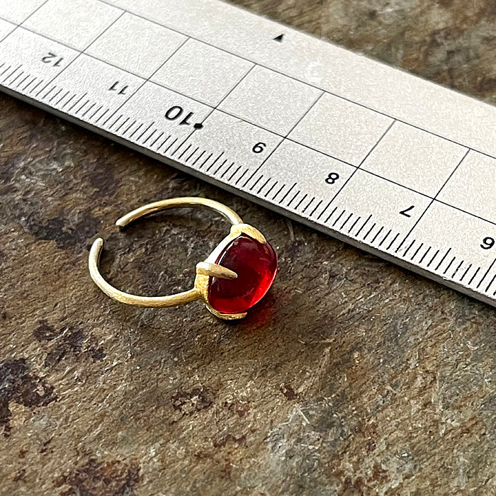 Red Amber Oval Cabochon Ring  - Adjustable -  K18 GP over Silver 925