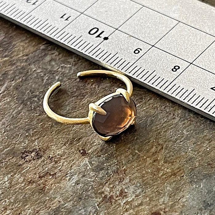 Smoky Quartz over White Shell Oval Cabochon Ring  - Adjustable -  K18 GP over Silver 925